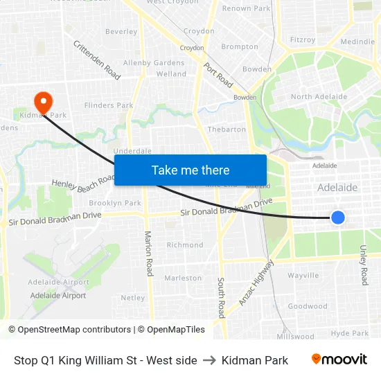 Stop Q1 King William St - West side to Kidman Park map