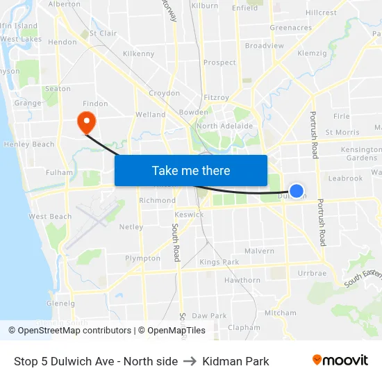Stop 5 Dulwich Ave - North side to Kidman Park map