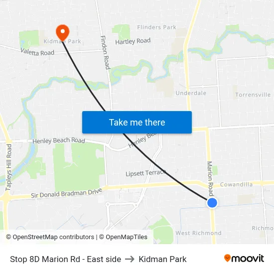 Stop 8D Marion Rd - East side to Kidman Park map