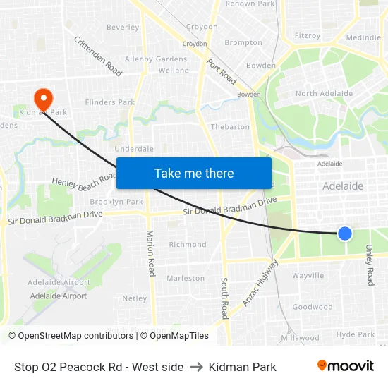 Stop O2 Peacock Rd - West side to Kidman Park map
