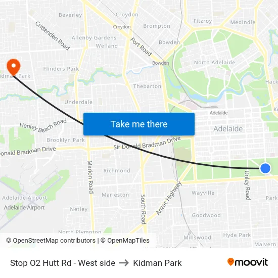 Stop O2 Hutt Rd - West side to Kidman Park map