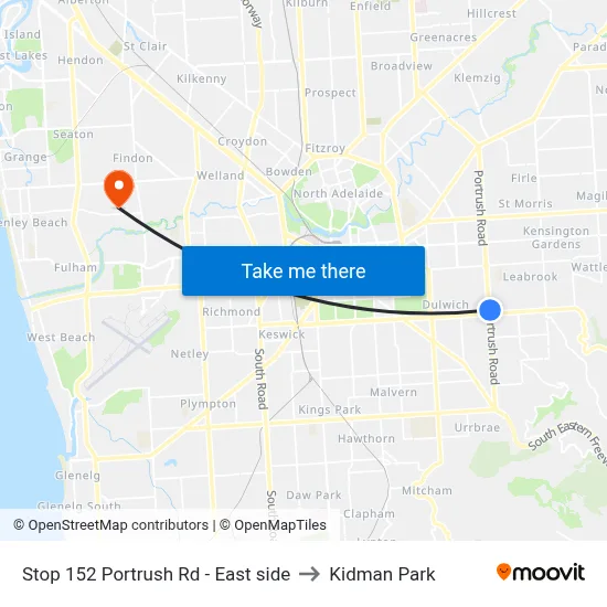 Stop 152 Portrush Rd - East side to Kidman Park map