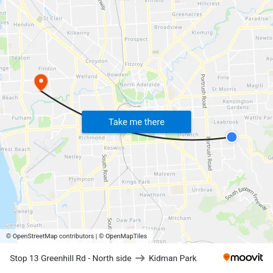 Stop 13 Greenhill Rd - North side to Kidman Park map