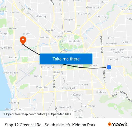 Stop 12 Greenhill Rd - South side to Kidman Park map
