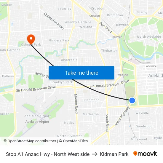 Stop A1 Anzac Hwy - North West side to Kidman Park map