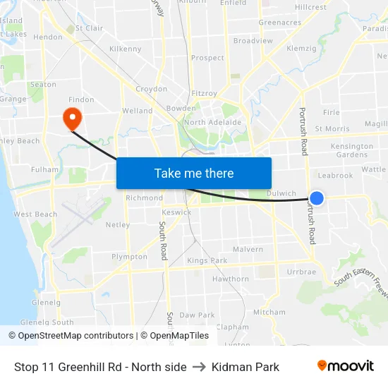 Stop 11 Greenhill Rd - North side to Kidman Park map