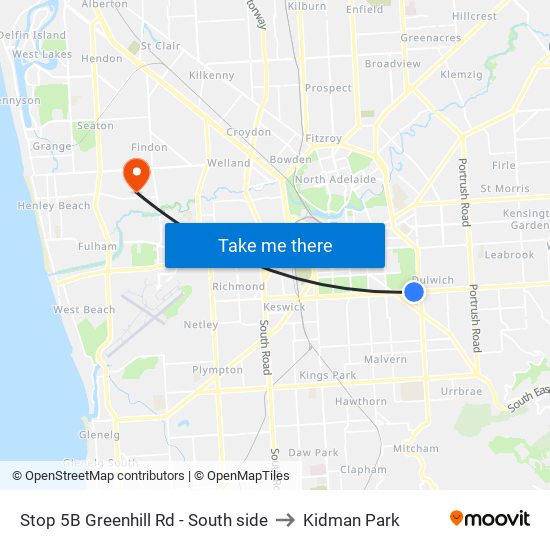 Stop 5B Greenhill Rd - South side to Kidman Park map