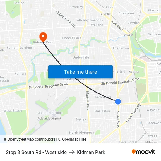 Stop 3 South Rd - West side to Kidman Park map
