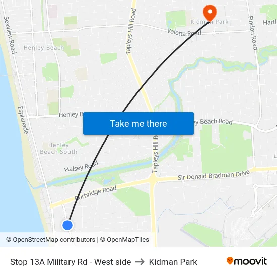 Stop 13A Military Rd - West side to Kidman Park map