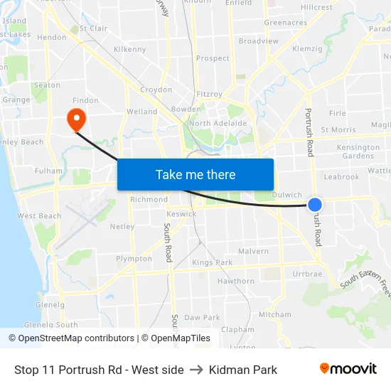 Stop 11 Portrush Rd - West side to Kidman Park map