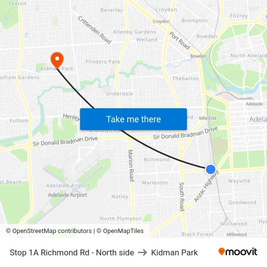 Stop 1A Richmond Rd - North side to Kidman Park map
