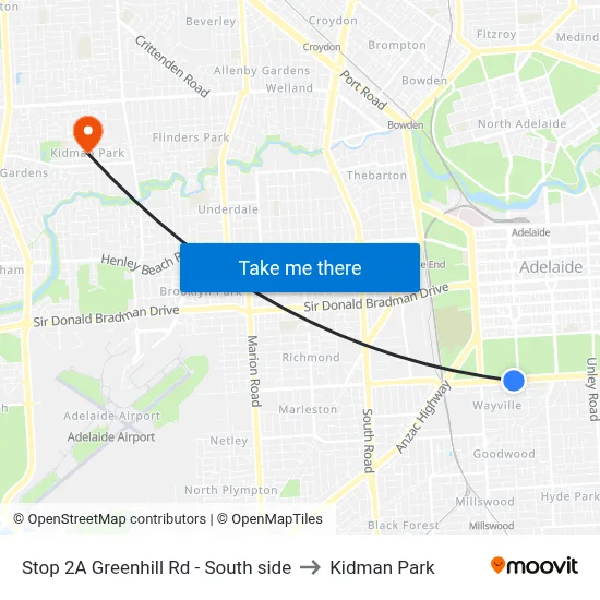 Stop 2A Greenhill Rd - South side to Kidman Park map
