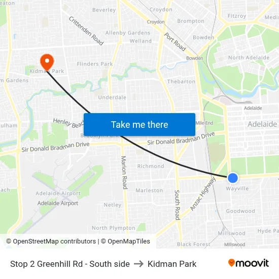 Stop 2 Greenhill Rd - South side to Kidman Park map