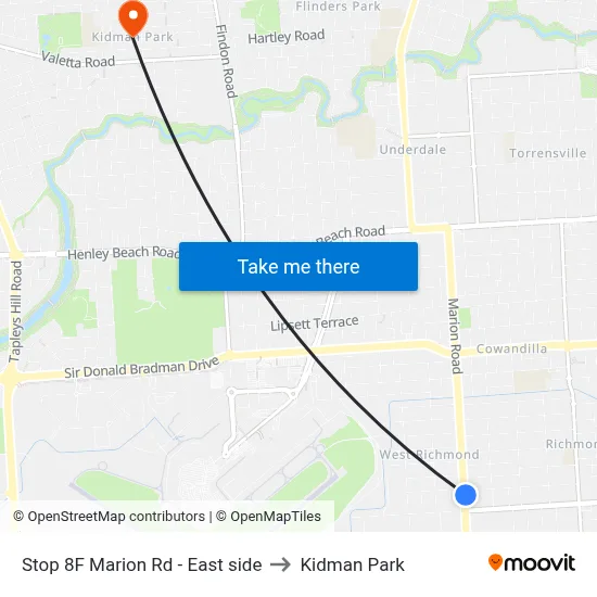 Stop 8F Marion Rd - East side to Kidman Park map