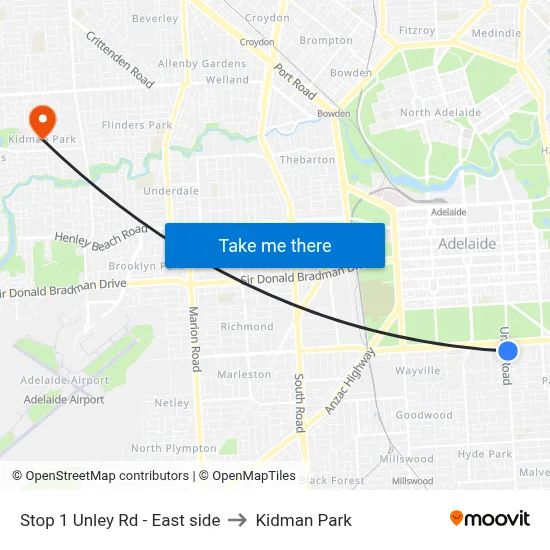 Stop 1 Unley Rd - East side to Kidman Park map