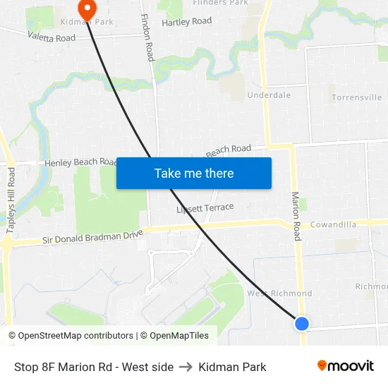 Stop 8F Marion Rd - West side to Kidman Park map