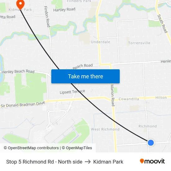 Stop 5 Richmond Rd - North side to Kidman Park map