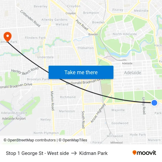 Stop 1 George St - West side to Kidman Park map