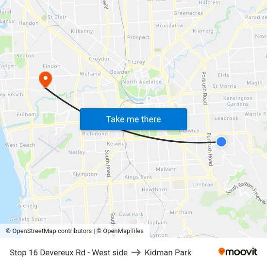 Stop 16 Devereux Rd - West side to Kidman Park map