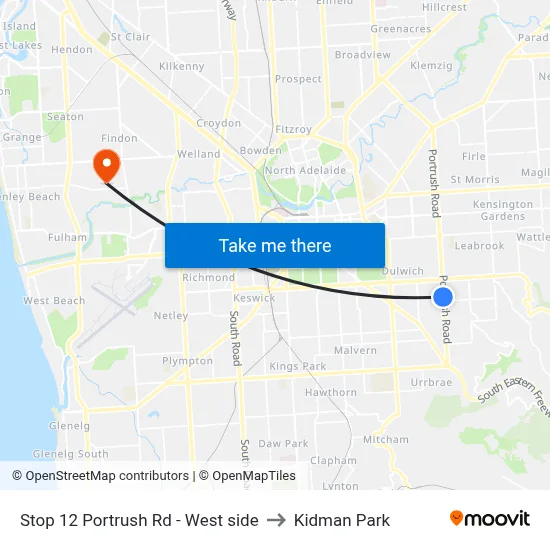 Stop 12 Portrush Rd - West side to Kidman Park map