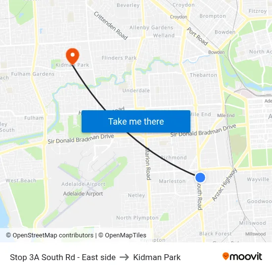 Stop 3A South Rd - East side to Kidman Park map