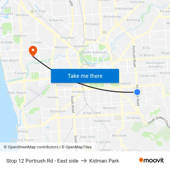 Stop 12 Portrush Rd - East side to Kidman Park map