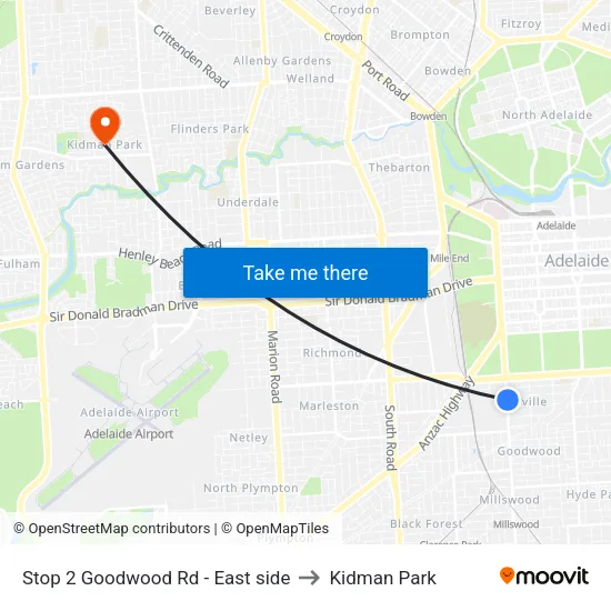 Stop 2 Goodwood Rd - East side to Kidman Park map