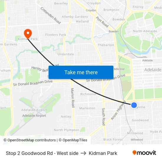 Stop 2 Goodwood Rd - West side to Kidman Park map