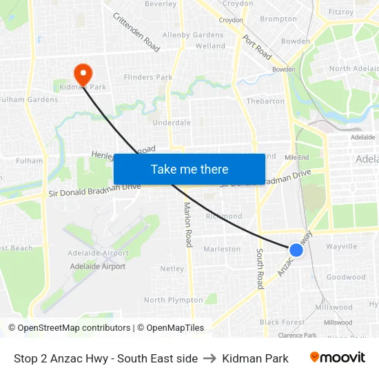 Stop 2 Anzac Hwy - South East side to Kidman Park map