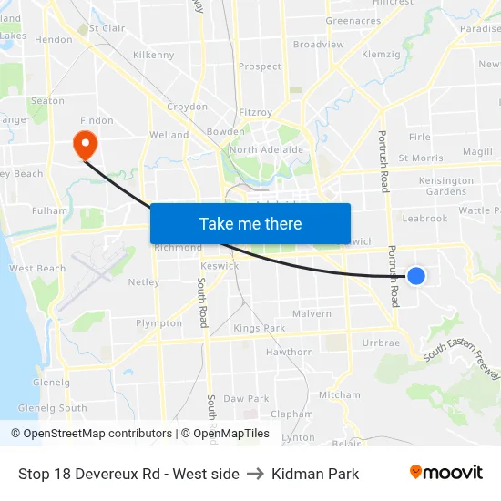 Stop 18 Devereux Rd - West side to Kidman Park map