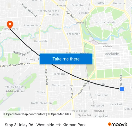 Stop 3 Unley Rd - West side to Kidman Park map