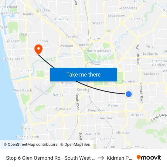 Stop 6 Glen Osmond Rd - South West side to Kidman Park map