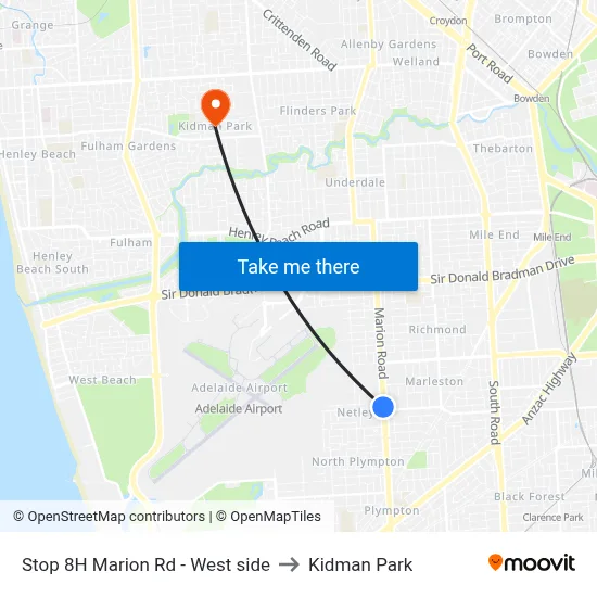 Stop 8H Marion Rd - West side to Kidman Park map