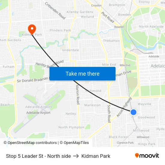 Stop 5 Leader St - North side to Kidman Park map