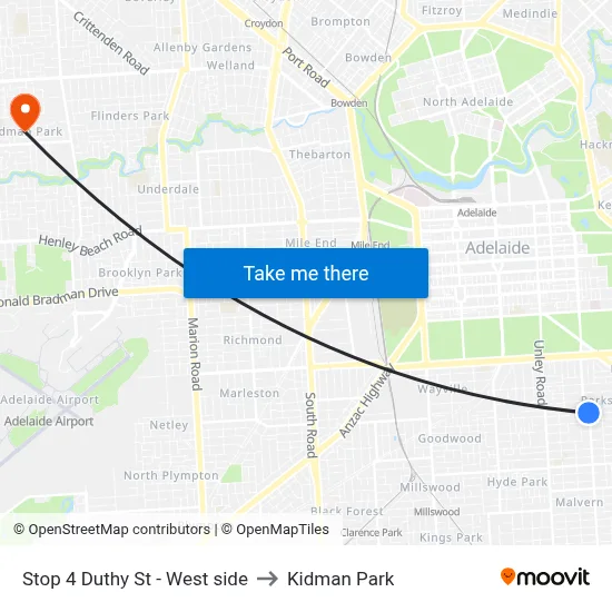 Stop 4 Duthy St - West side to Kidman Park map