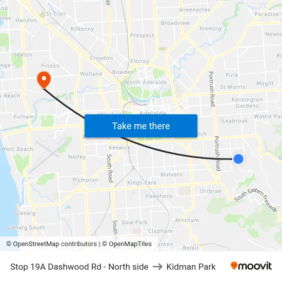 Stop 19A Dashwood Rd - North side to Kidman Park map