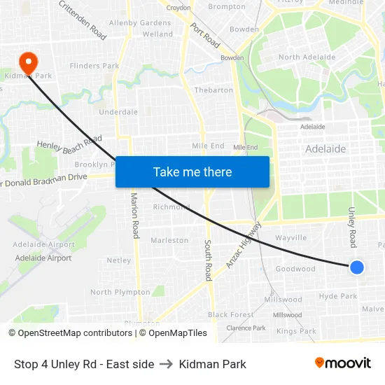Stop 4 Unley Rd - East side to Kidman Park map