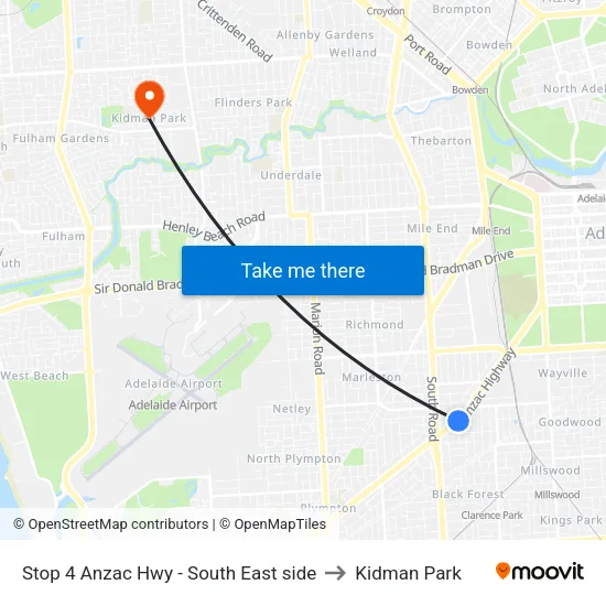Stop 4 Anzac Hwy - South East side to Kidman Park map