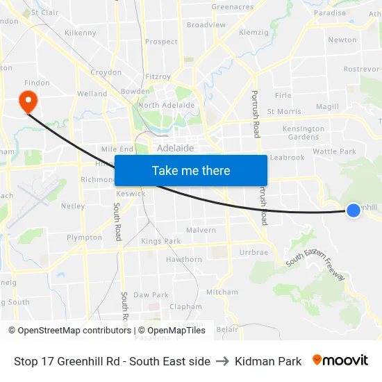 Stop 17 Greenhill Rd - South East side to Kidman Park map