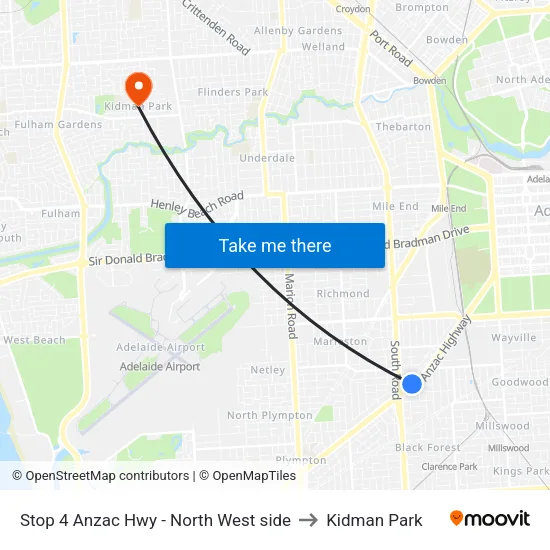 Stop 4 Anzac Hwy - North West side to Kidman Park map