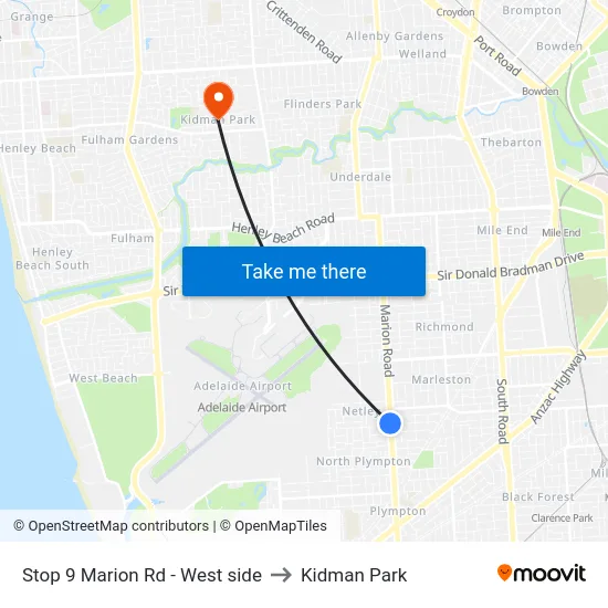 Stop 9 Marion Rd - West side to Kidman Park map
