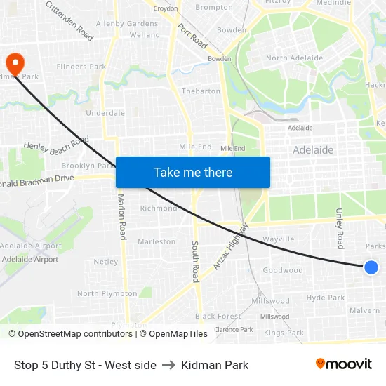 Stop 5 Duthy St - West side to Kidman Park map