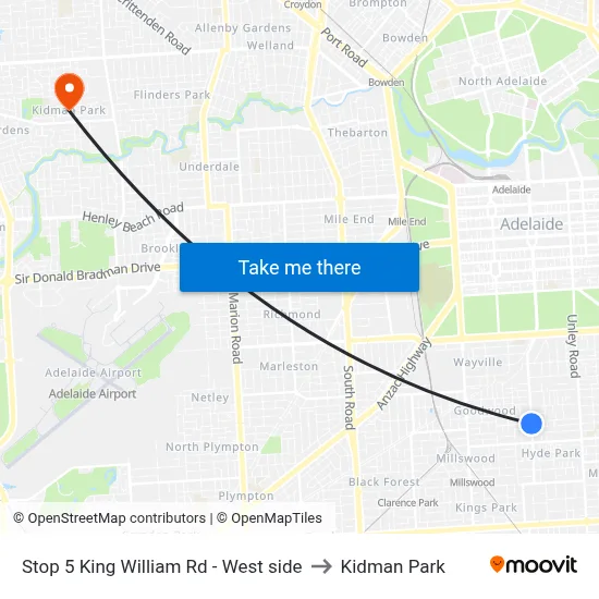 Stop 5 King William Rd - West side to Kidman Park map