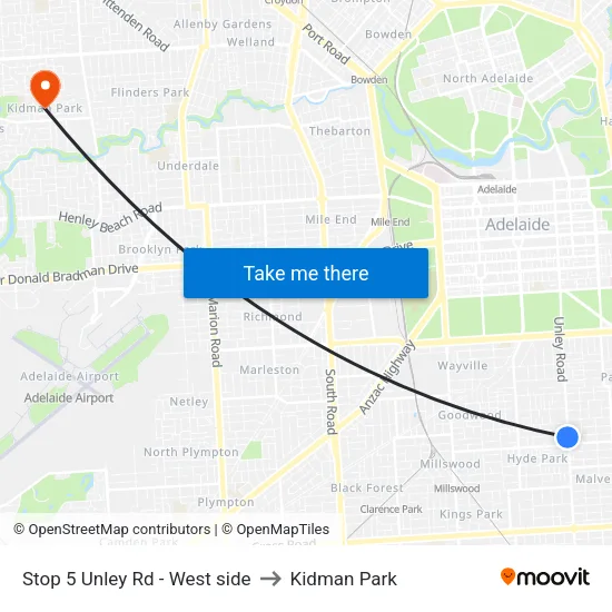 Stop 5 Unley Rd - West side to Kidman Park map