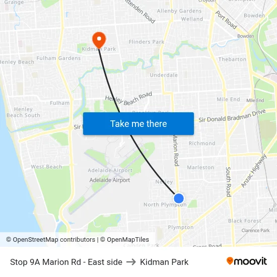 Stop 9A Marion Rd - East side to Kidman Park map