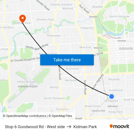 Stop 6 Goodwood Rd - West side to Kidman Park map