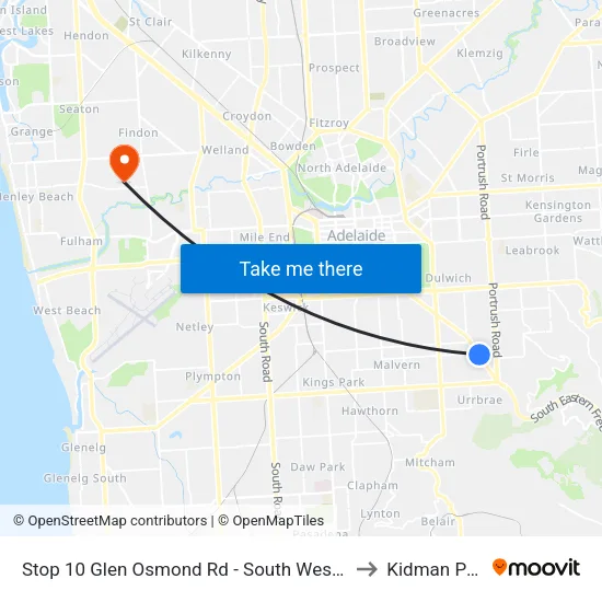 Stop 10 Glen Osmond Rd - South West side to Kidman Park map