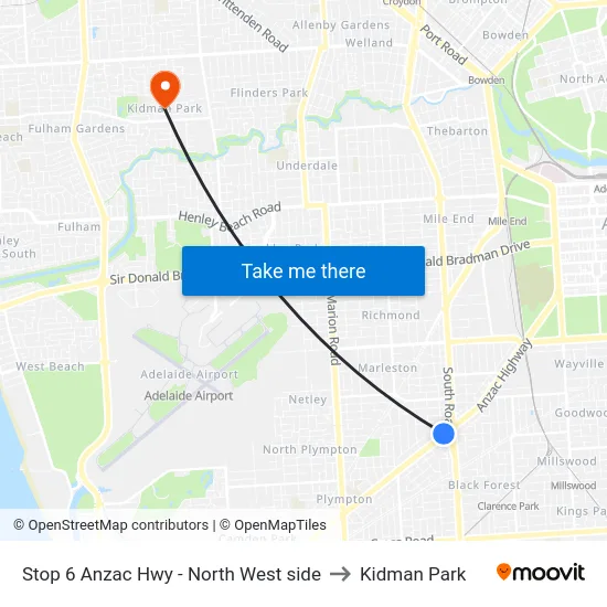Stop 6 Anzac Hwy - North West side to Kidman Park map