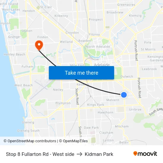 Stop 8 Fullarton Rd - West side to Kidman Park map