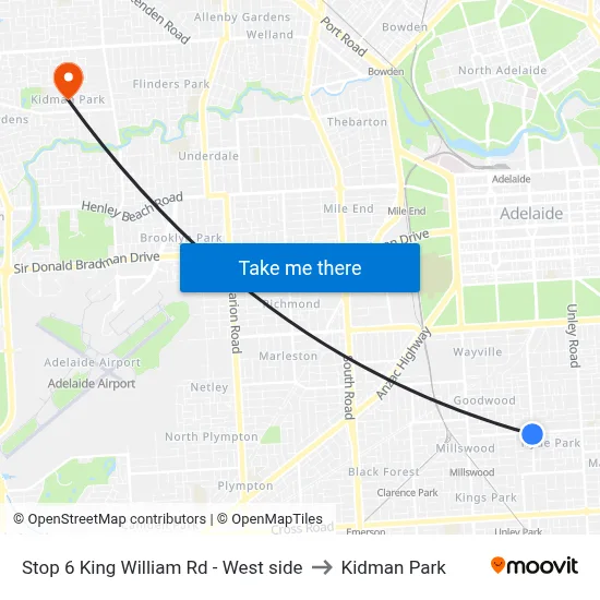 Stop 6 King William Rd - West side to Kidman Park map
